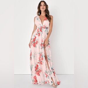 Garden Meandering Blush Floral Print Maxi Dress Size Small